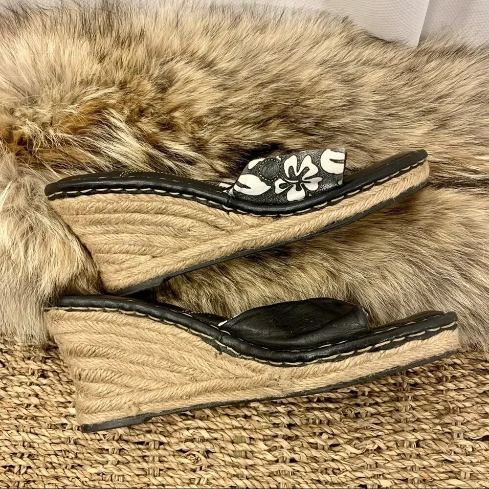 Born Drilles Verano Espadrille Chunky Platform Wedge Floral Sandal Leather Sz‎ 8